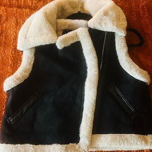 Fashion Nova Black and Cream Shearling Vest